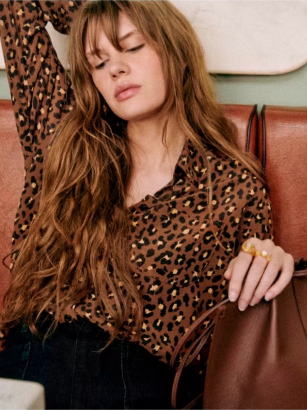 Sézane Max Leo Silk Shirt Leopard Animal Print Button Up Blouse FR36 US 4